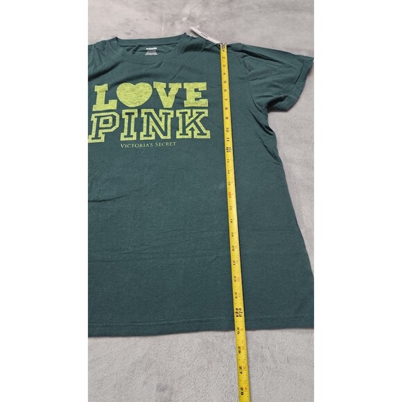 Victoria's Secret Small Green LOVE PINK Campus Cotton Off The Shoulder Tee NWT - Picture 9 of 9
